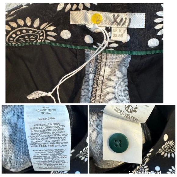 Boden Pants Women's US 6 Thea Linen Blend Black White Sun Flower Tailored Boho - Picture 2 of 10